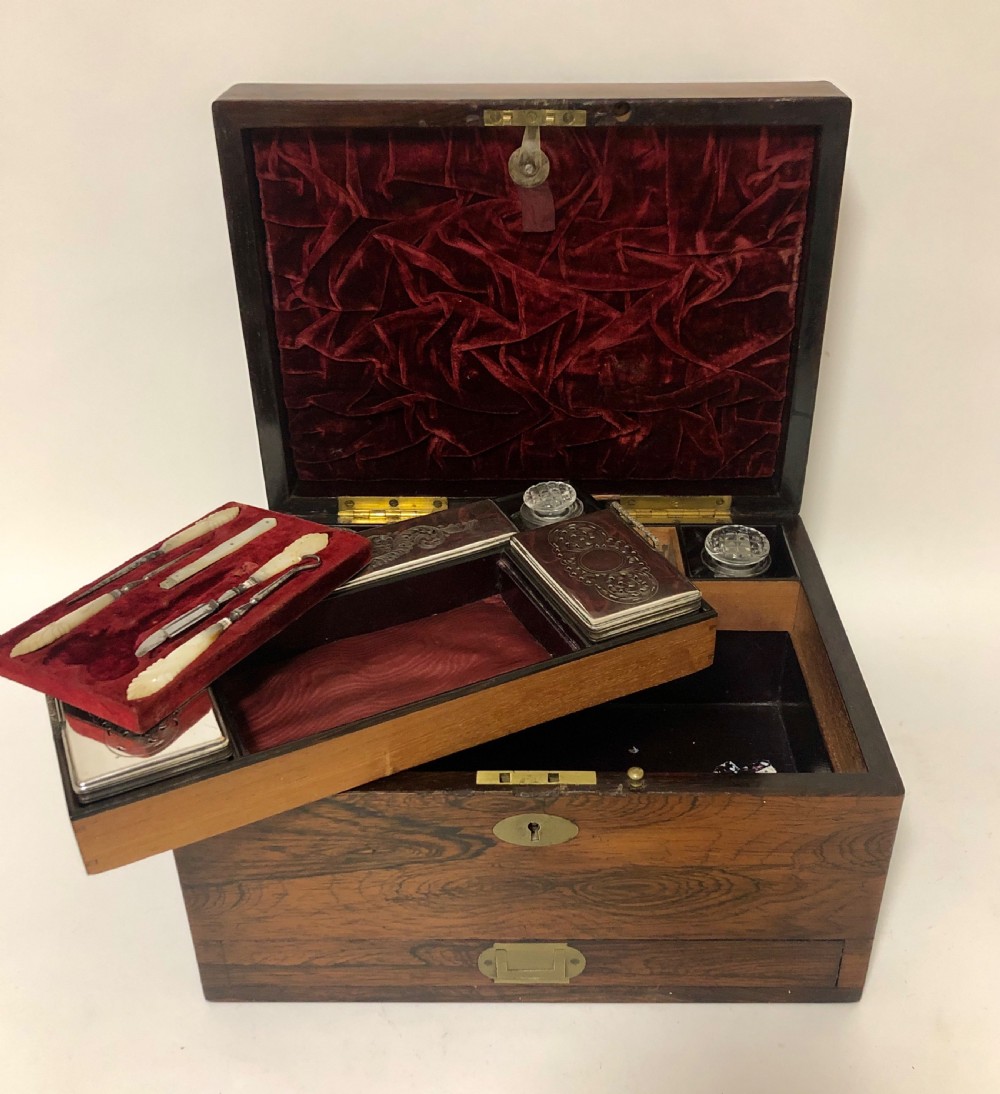 Victorian Rosewood Vanity Box with Silver Plated interior View XI