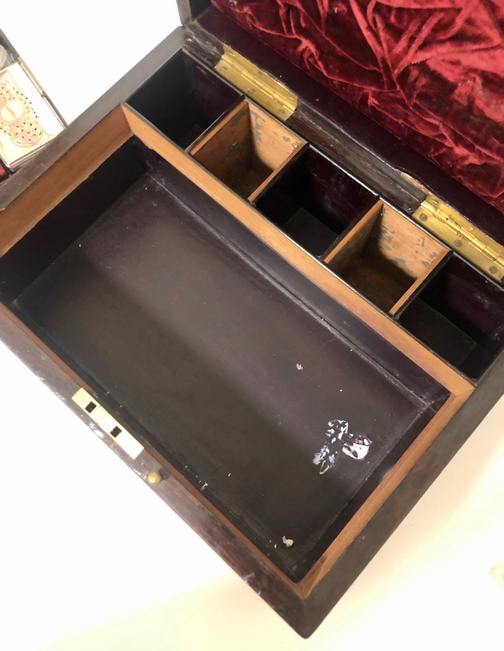 Victorian Rosewood Vanity Box with Silver Plated interior View XIII