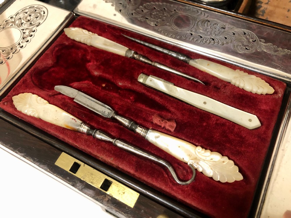 Victorian Rosewood Vanity Box with Silver Plated interior View XV