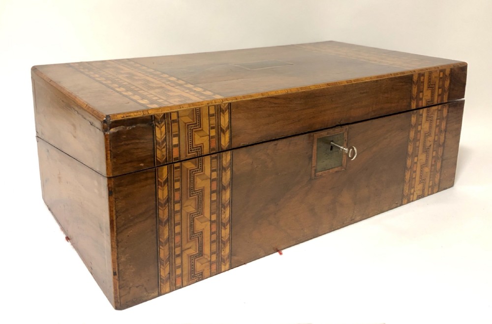Antique Victorian Tunbridge Ware Writing Slope Box View V