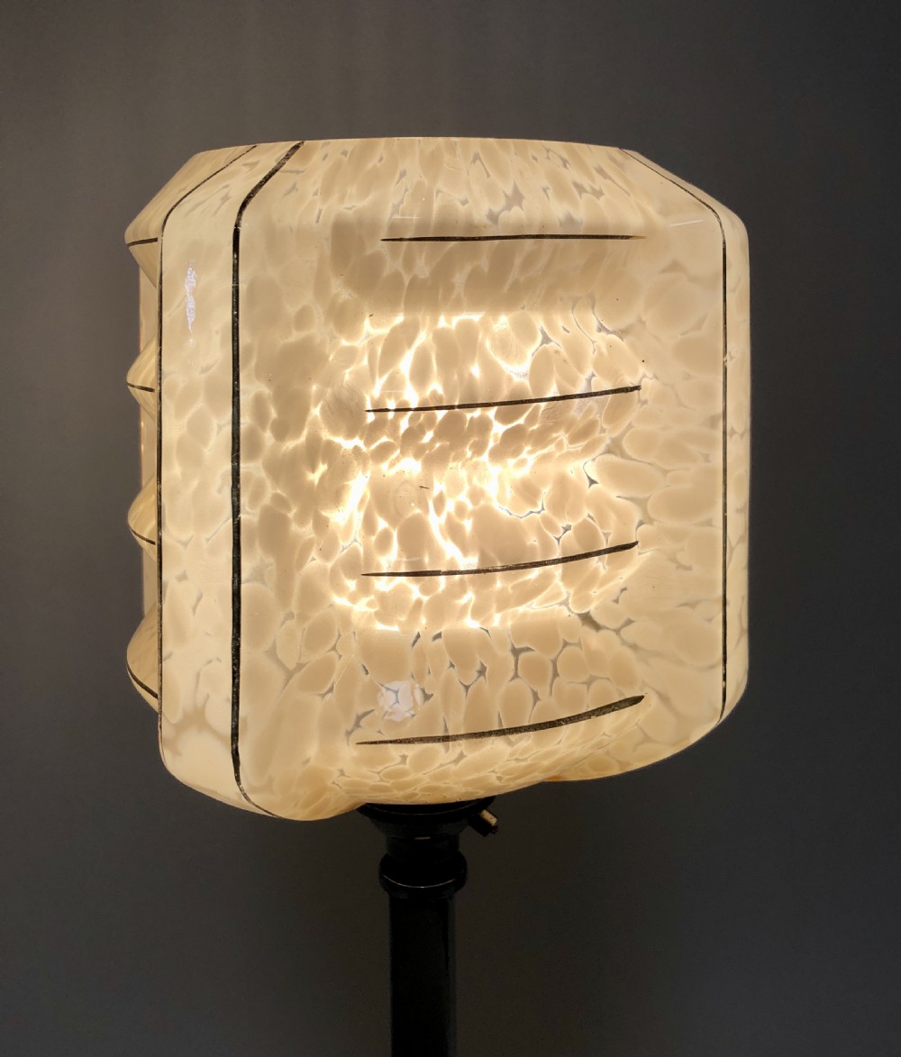 Art Deco Chrome Table Lamp with Glass Shade View X