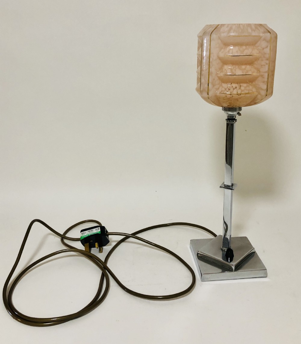 Art Deco Chrome Table Lamp with Glass Shade View XII