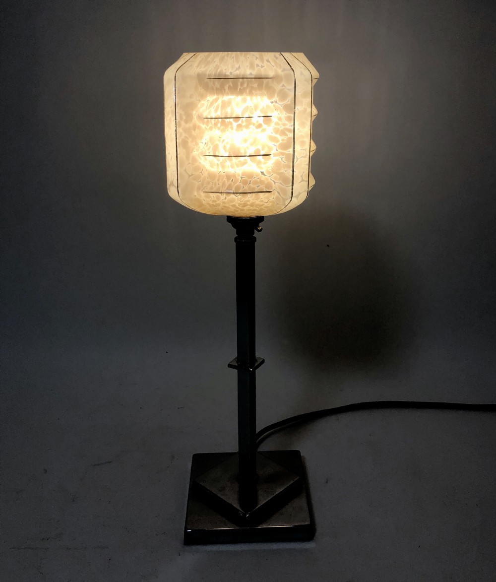 Art Deco Chrome Table Lamp with Glass Shade View XIII