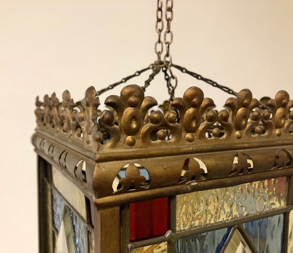 Antique Victorian Leaded Glass Hall Lantern  View III