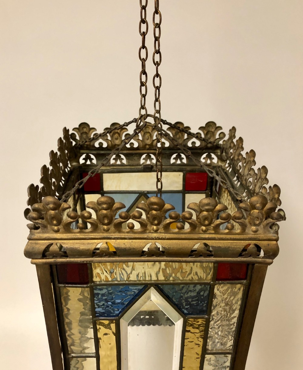 Antique Victorian Leaded Glass Hall Lantern  View IV