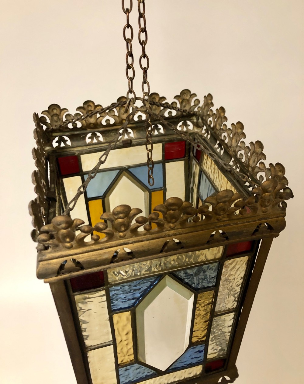 Antique Victorian Leaded Glass Hall Lantern  View VIII
