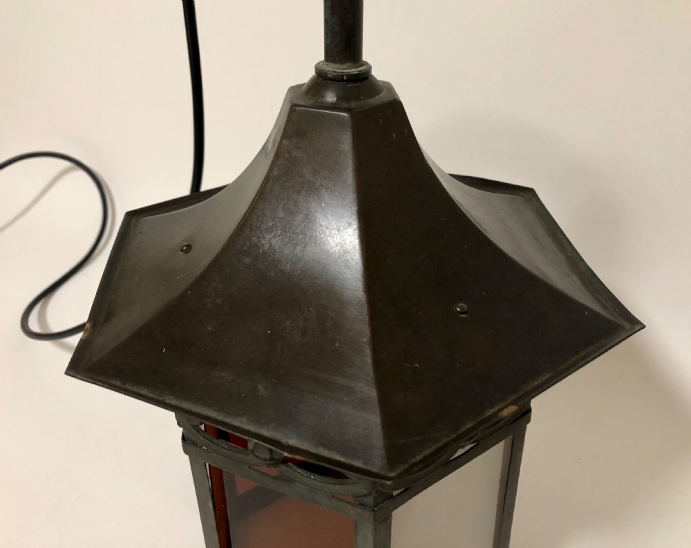 Antique Hexagonal Hanging Glass Hall Lantern  View III