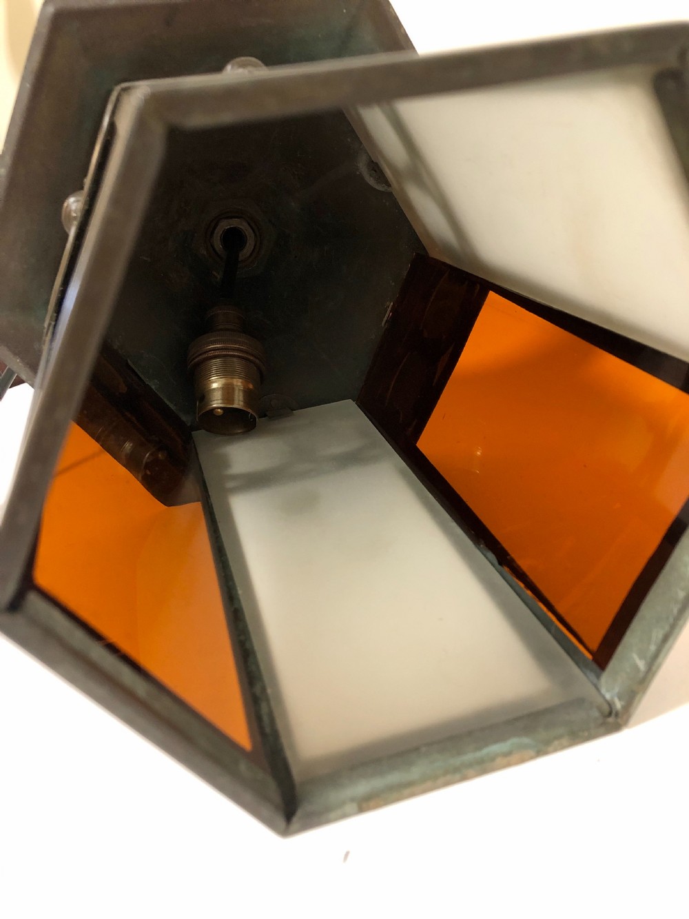 Antique Hexagonal Hanging Glass Hall Lantern  View VI