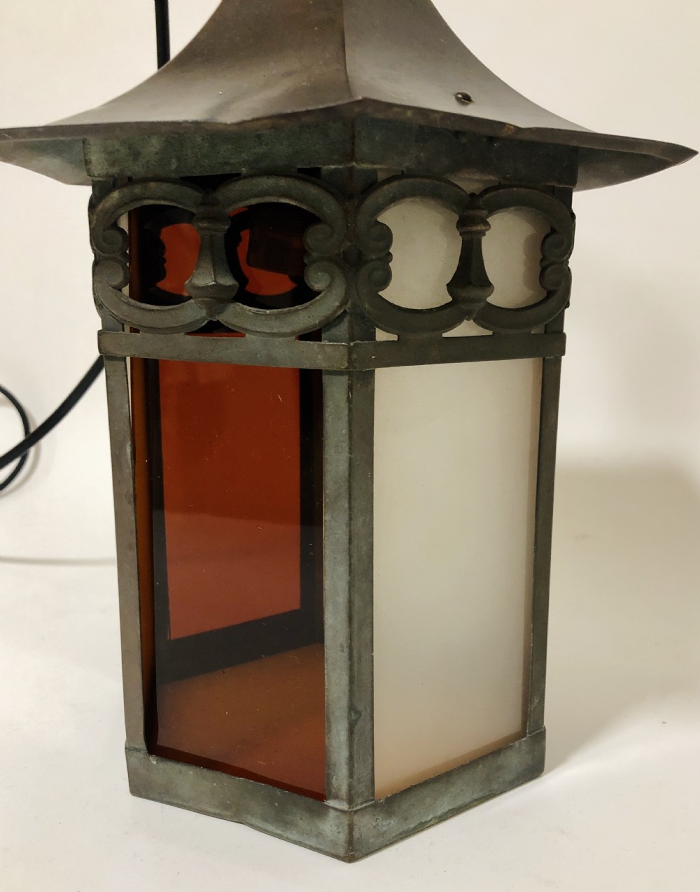 Antique Hexagonal Hanging Glass Hall Lantern  View VII