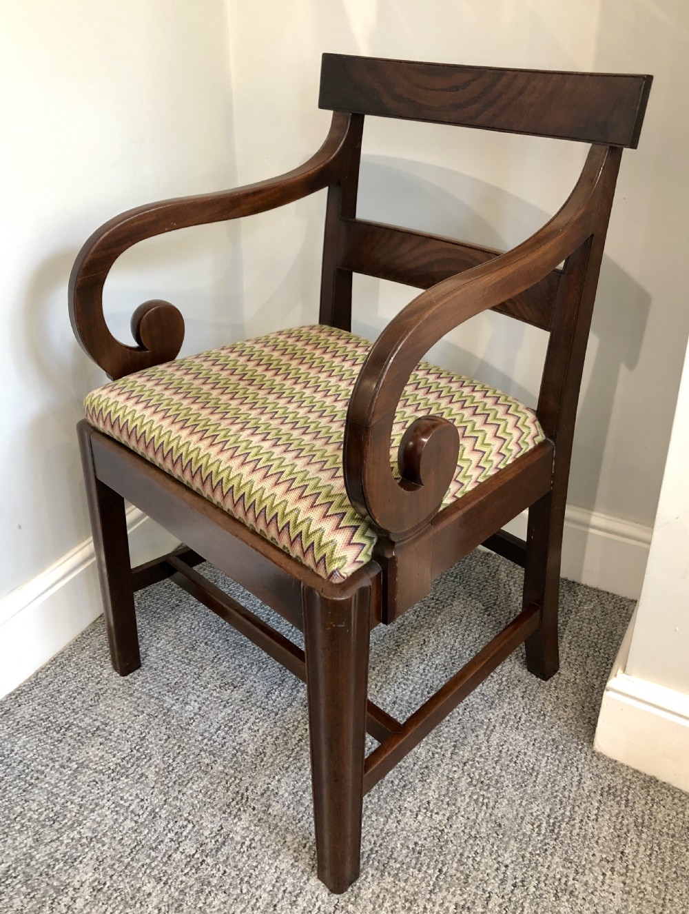 Antique Georgian Mahogany Carver Chair with Scroll Arms View II