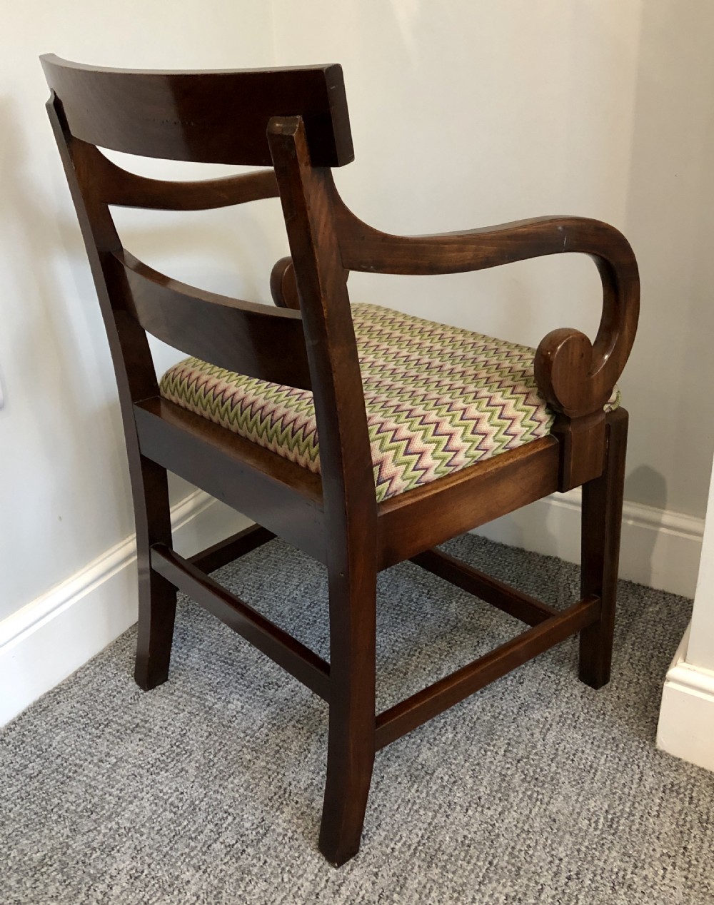 Antique Georgian Mahogany Carver Chair with Scroll Arms View VI