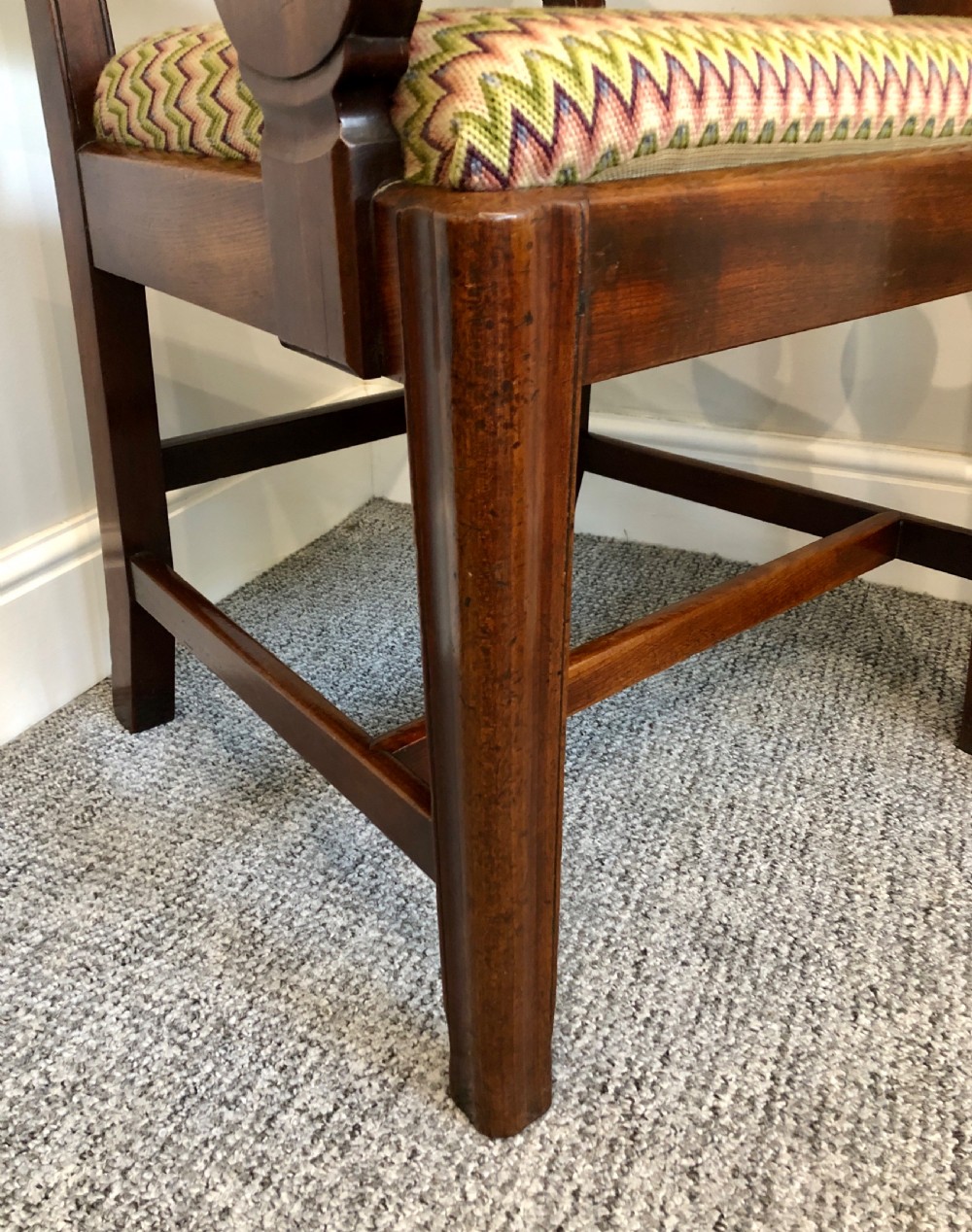 Antique Georgian Mahogany Carver Chair with Scroll Arms View VIII