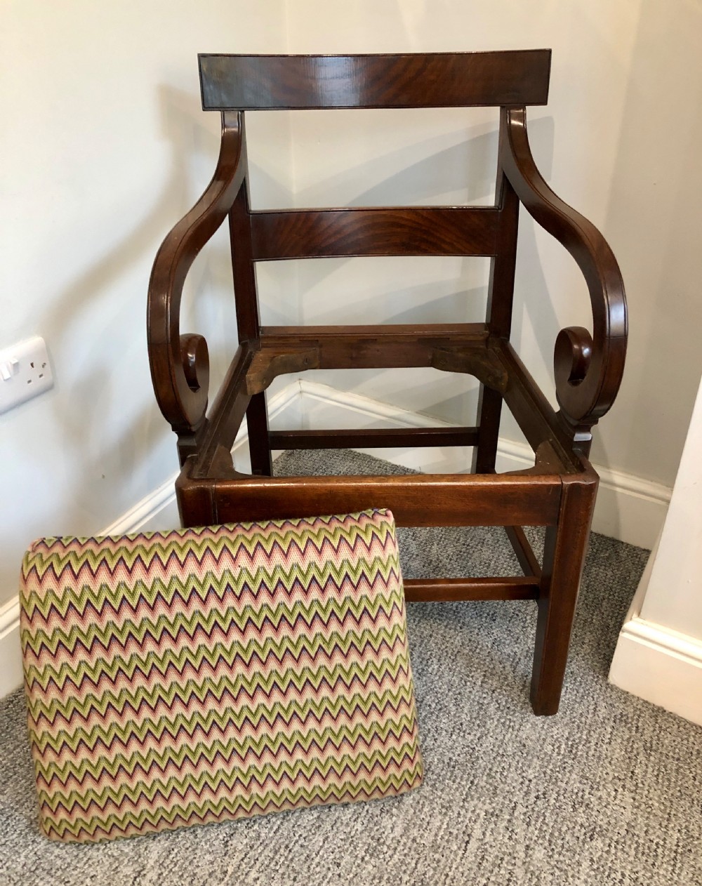 Antique Georgian Mahogany Carver Chair with Scroll Arms View XIII