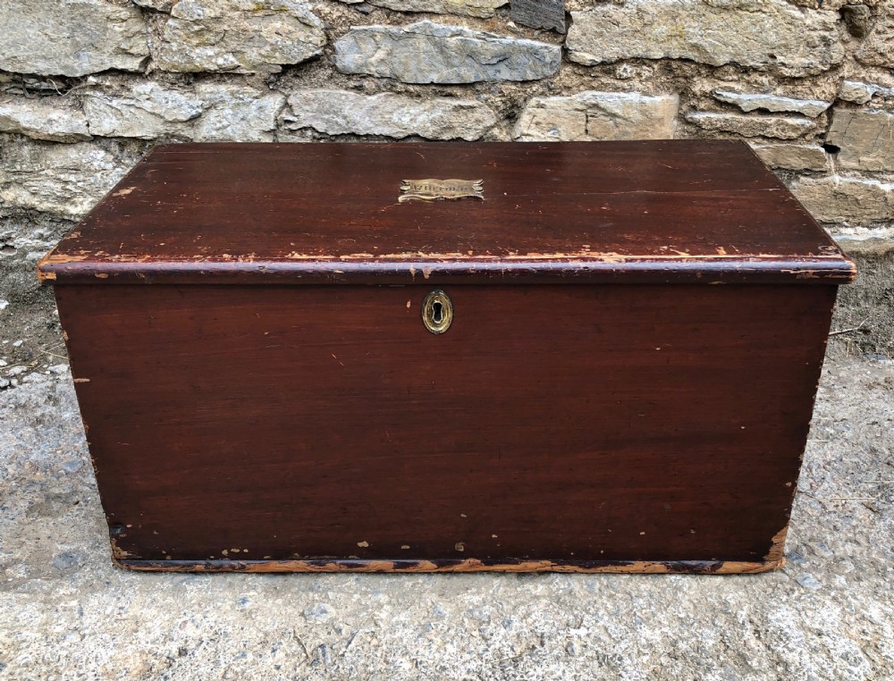 Small Antique Military Stained Pine Trunk