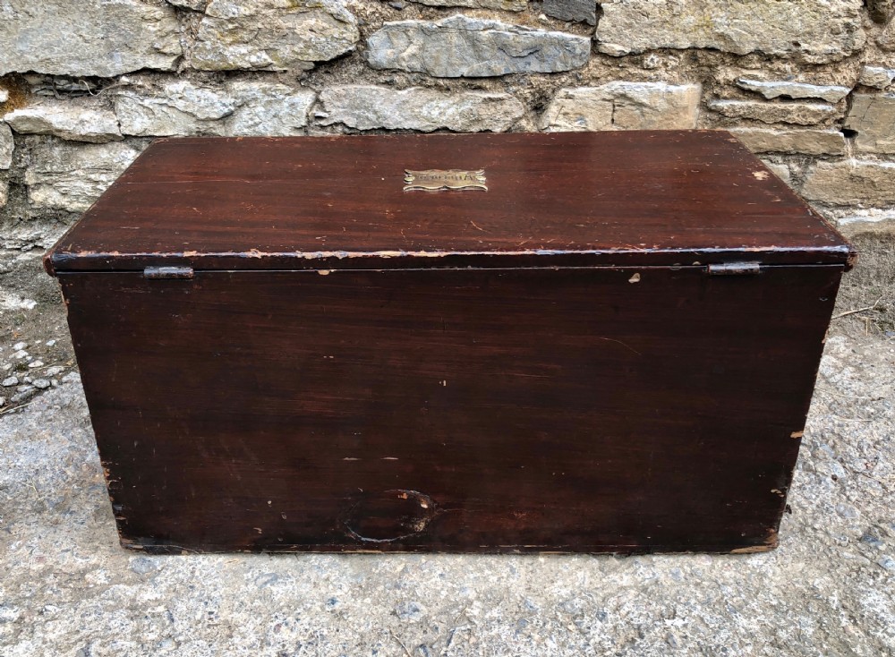 Small Antique Military Stained Pine Trunk View III