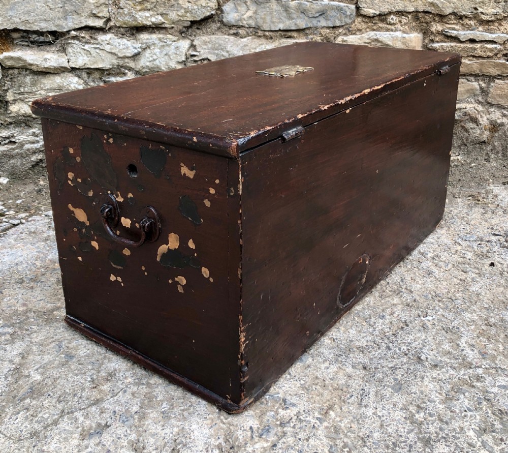 Small Antique Military Stained Pine Trunk View V