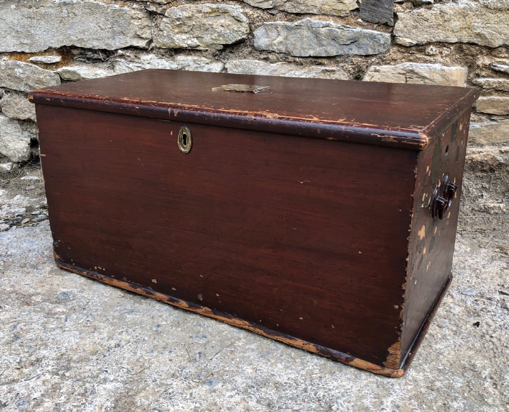 Small Antique Military Stained Pine Trunk View VI