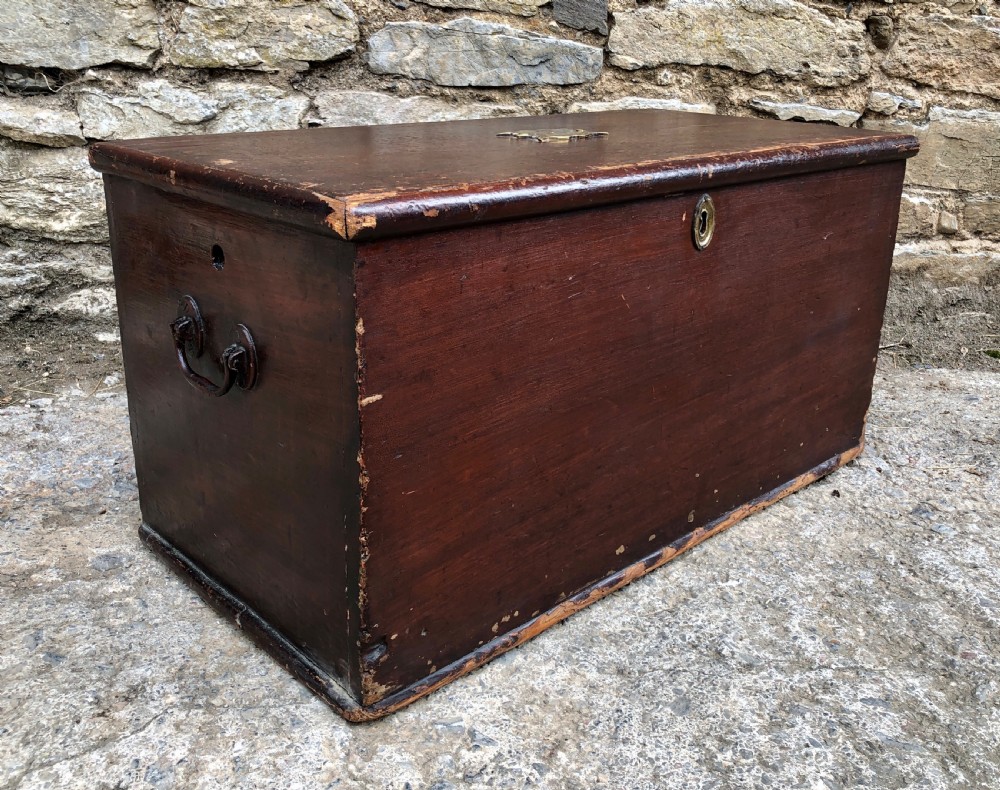 Small Antique Military Stained Pine Trunk View VII