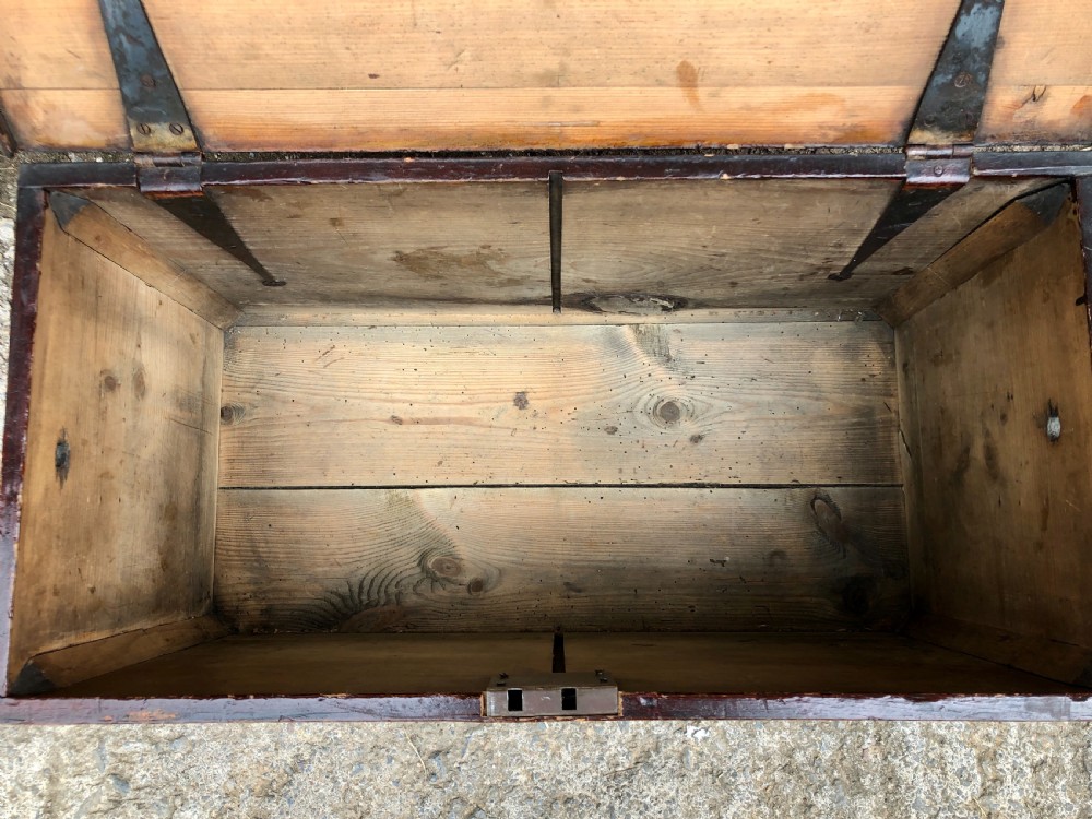 Small Antique Military Stained Pine Trunk View IX