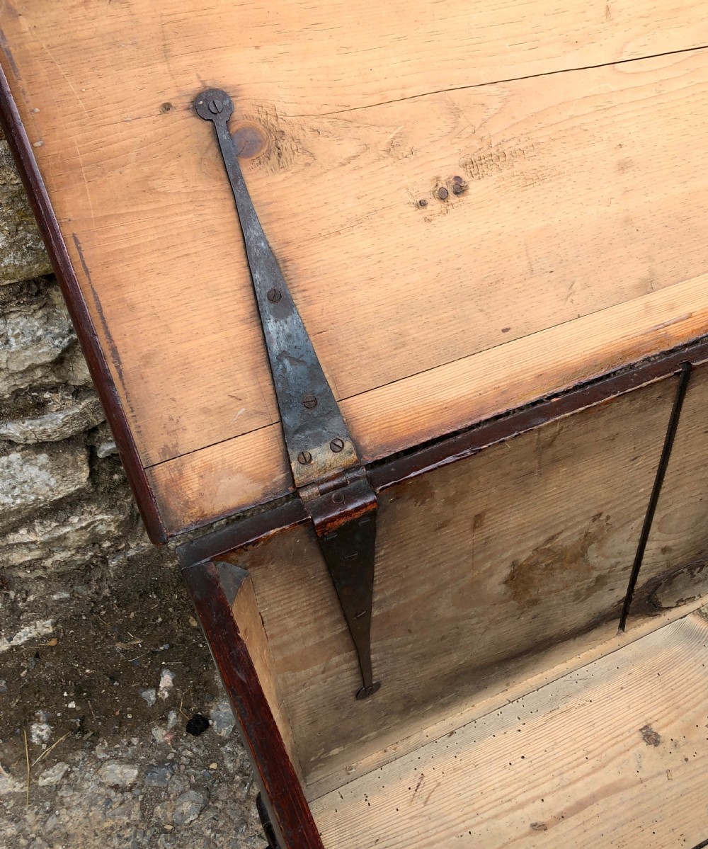 Small Antique Military Stained Pine Trunk View XII