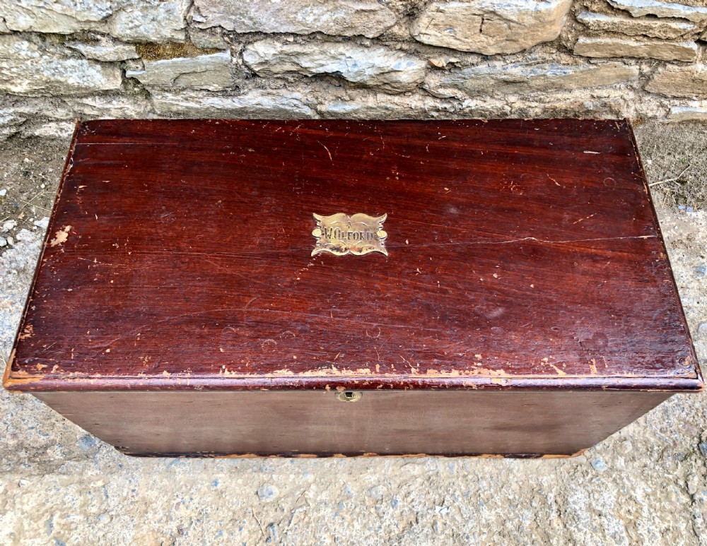 Small Antique Military Stained Pine Trunk View XIII