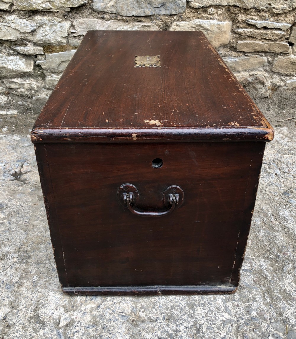 Small Antique Military Stained Pine Trunk View XIV