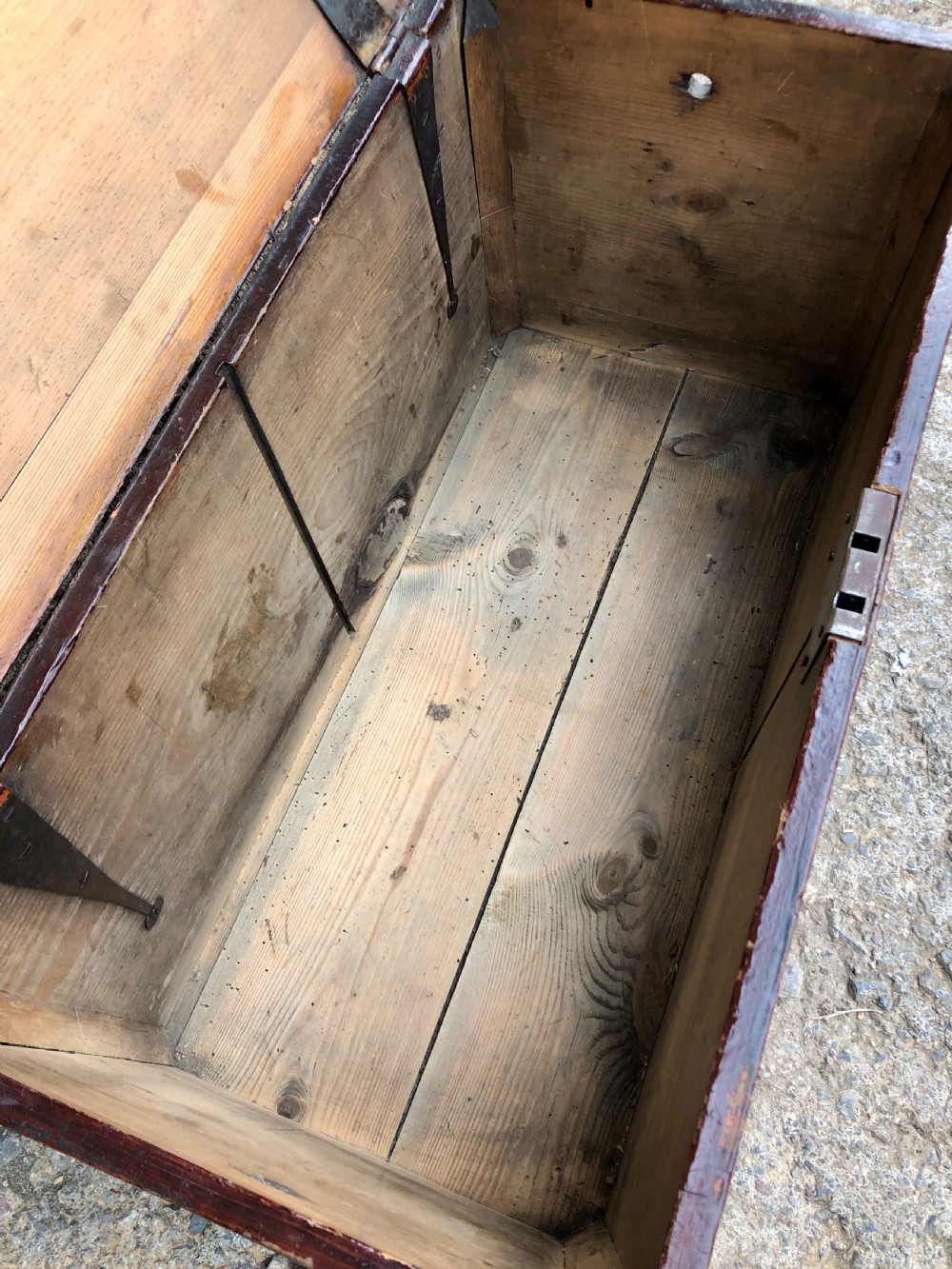Small Antique Military Stained Pine Trunk View XV