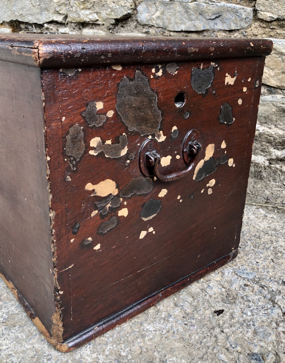 Small Antique Military Stained Pine Trunk View XVI