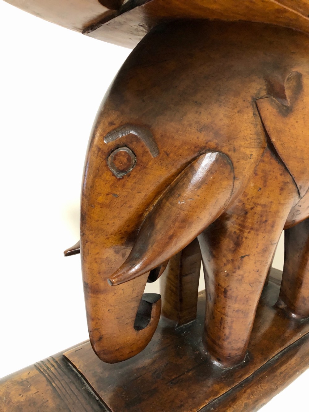 Antique Carved Wood African Elephant Stool Ashanti Tribe Ghana View V