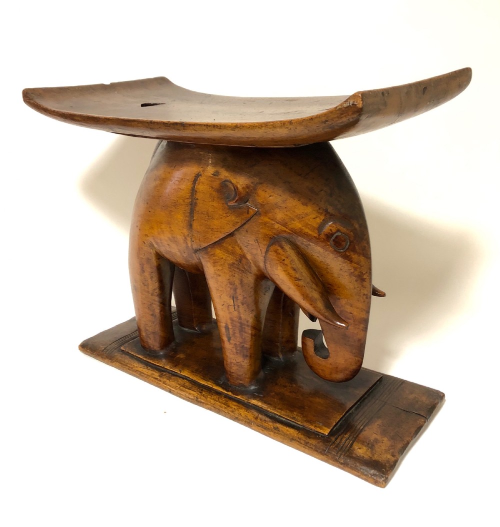 Antique Carved Wood African Elephant Stool Ashanti Tribe Ghana View VI