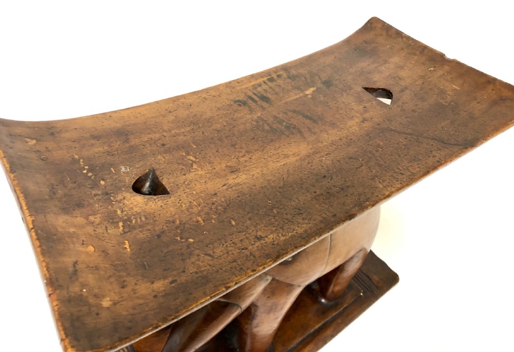 Antique Carved Wood African Elephant Stool Ashanti Tribe Ghana View VIII