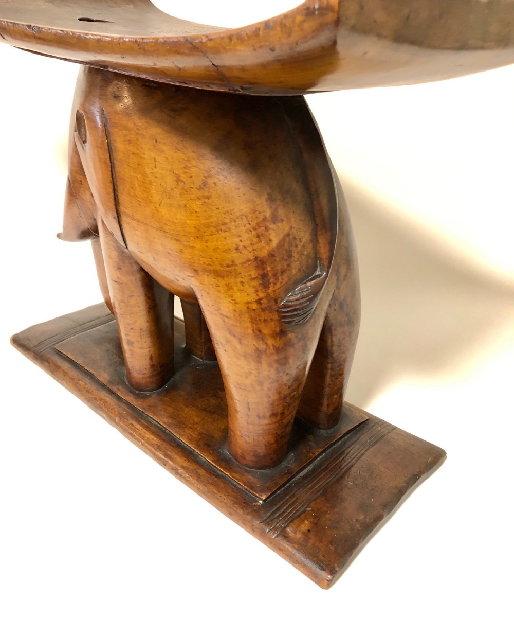 Antique Carved Wood African Elephant Stool Ashanti Tribe Ghana View X