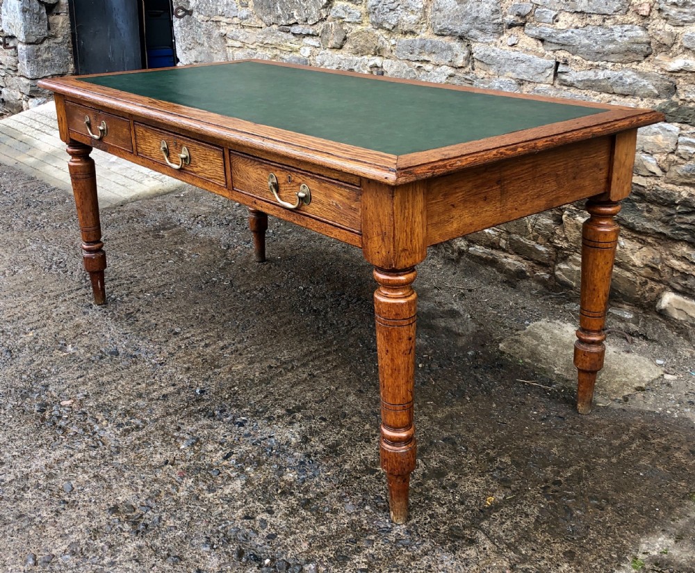 Antique Oak Library Table Desk View XV