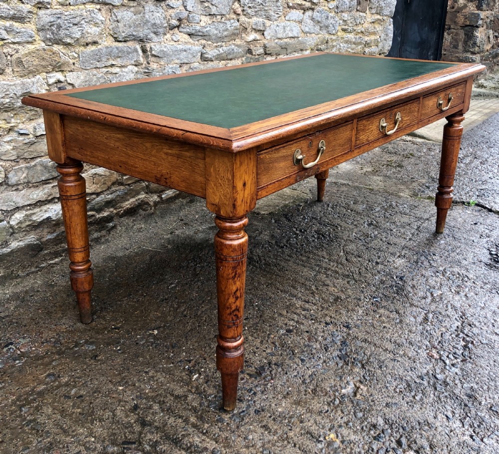 Antique Oak Library Table Desk View XX