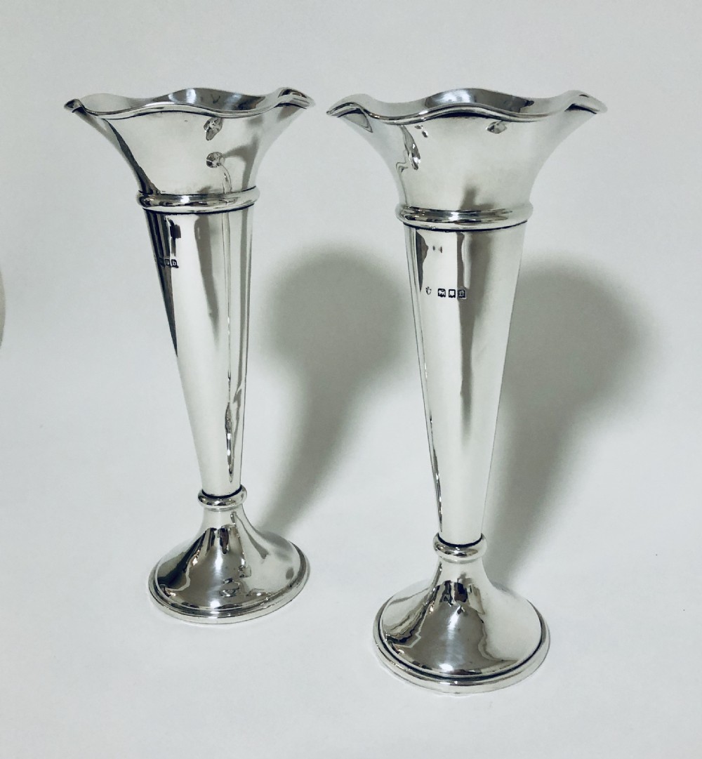 Pair of Antique Silver Trumpet Vases View III