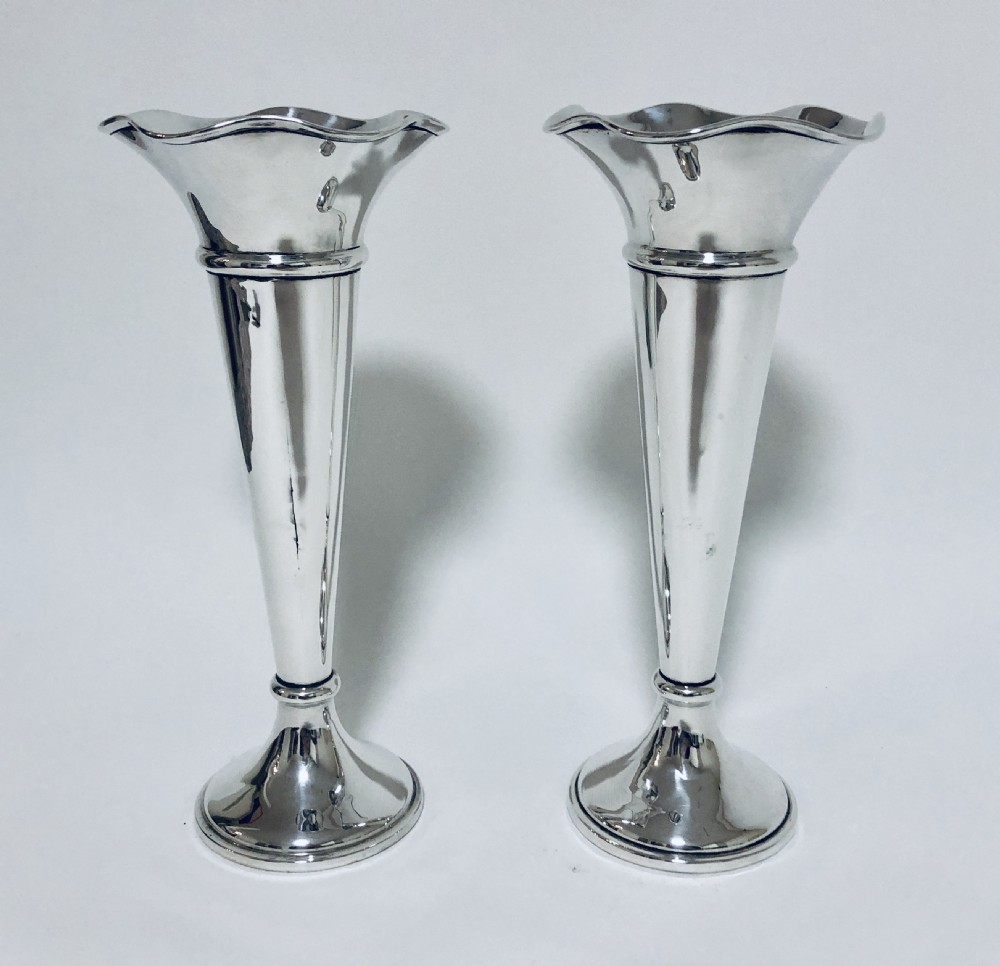 Pair of Antique Silver Trumpet Vases View VII