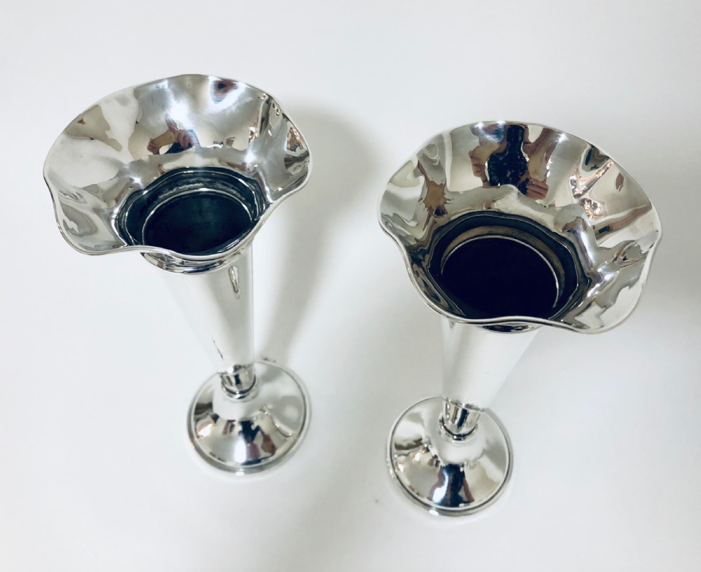 Pair of Antique Silver Trumpet Vases View X