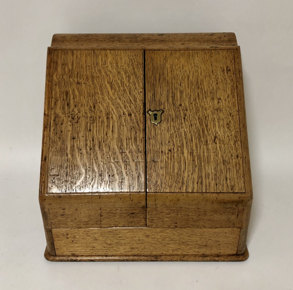 Antique Oak Desktop Stationery Cabinet with Calendar View II