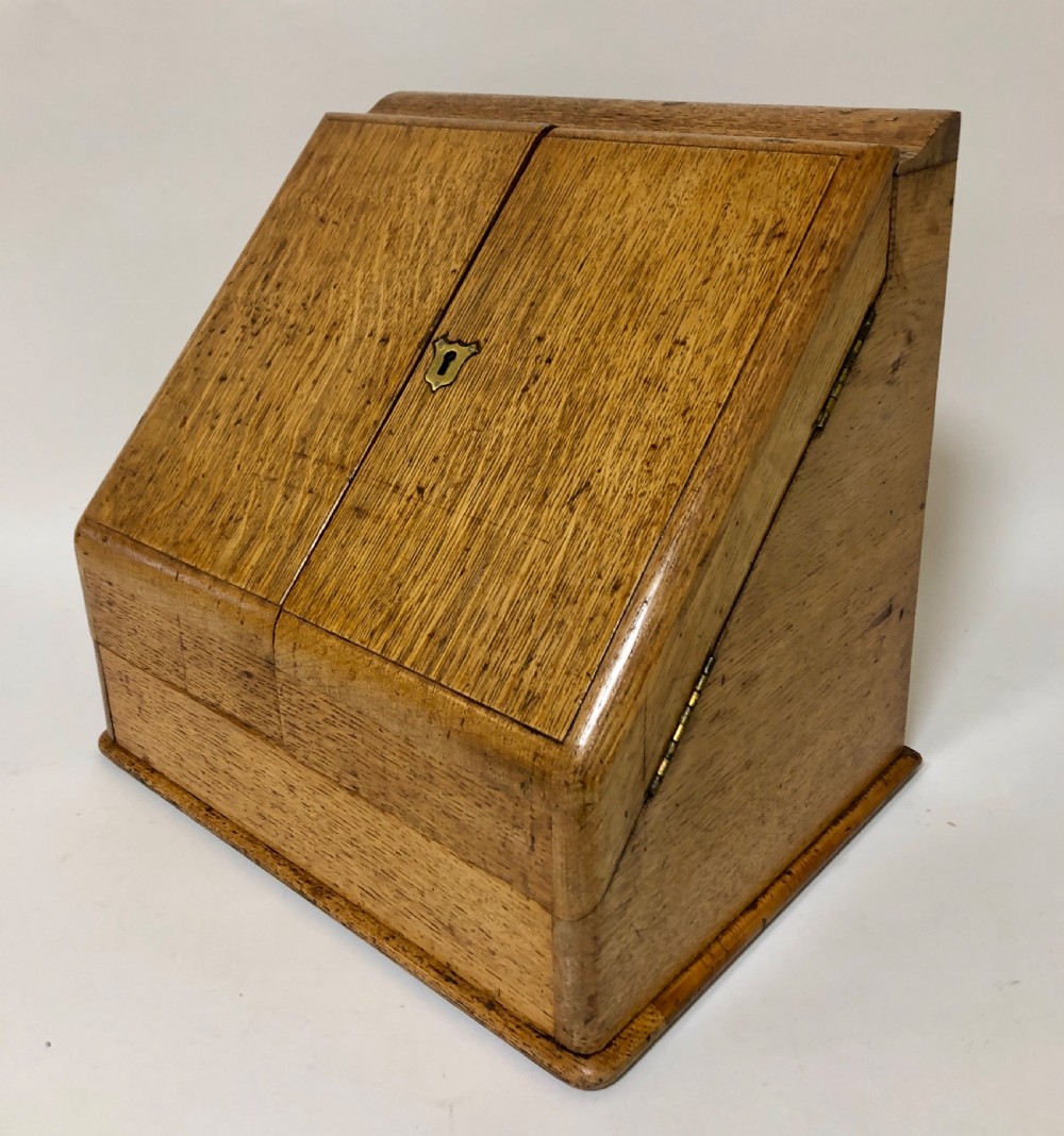 Antique Oak Desktop Stationery Cabinet with Calendar View IV
