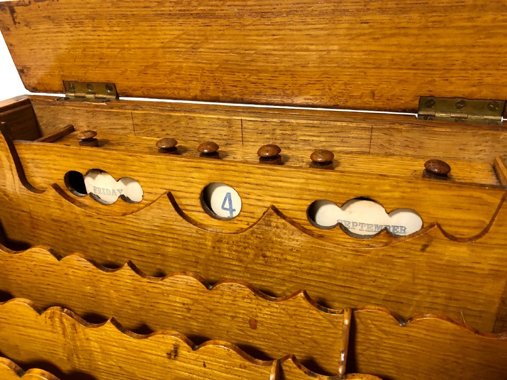 Antique Oak Desktop Stationery Cabinet with Calendar View VIII