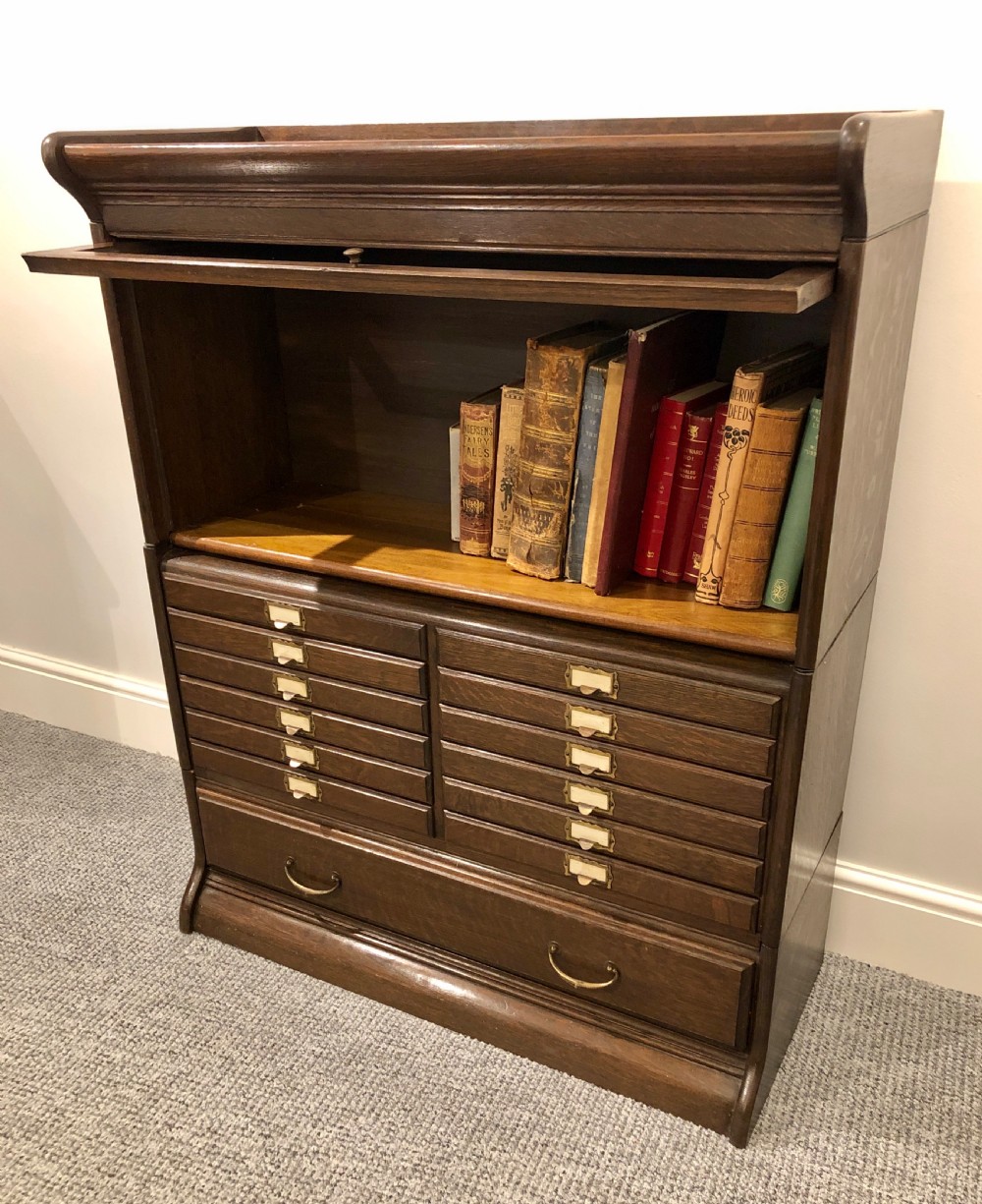 Antique Oak Stacking Filing Cabinet Bookcase View VIII