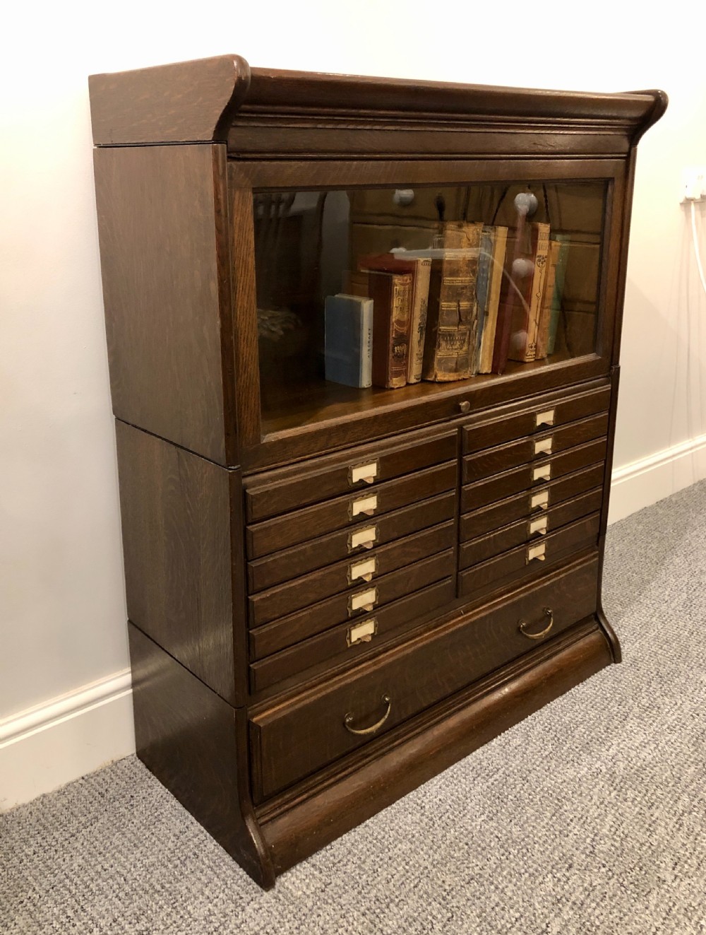 Antique Oak Stacking Filing Cabinet Bookcase View IX