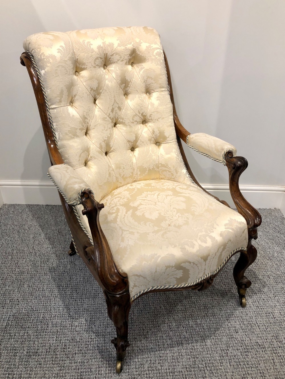 Antique Victorian Rosewood Framed Button Back Armchair