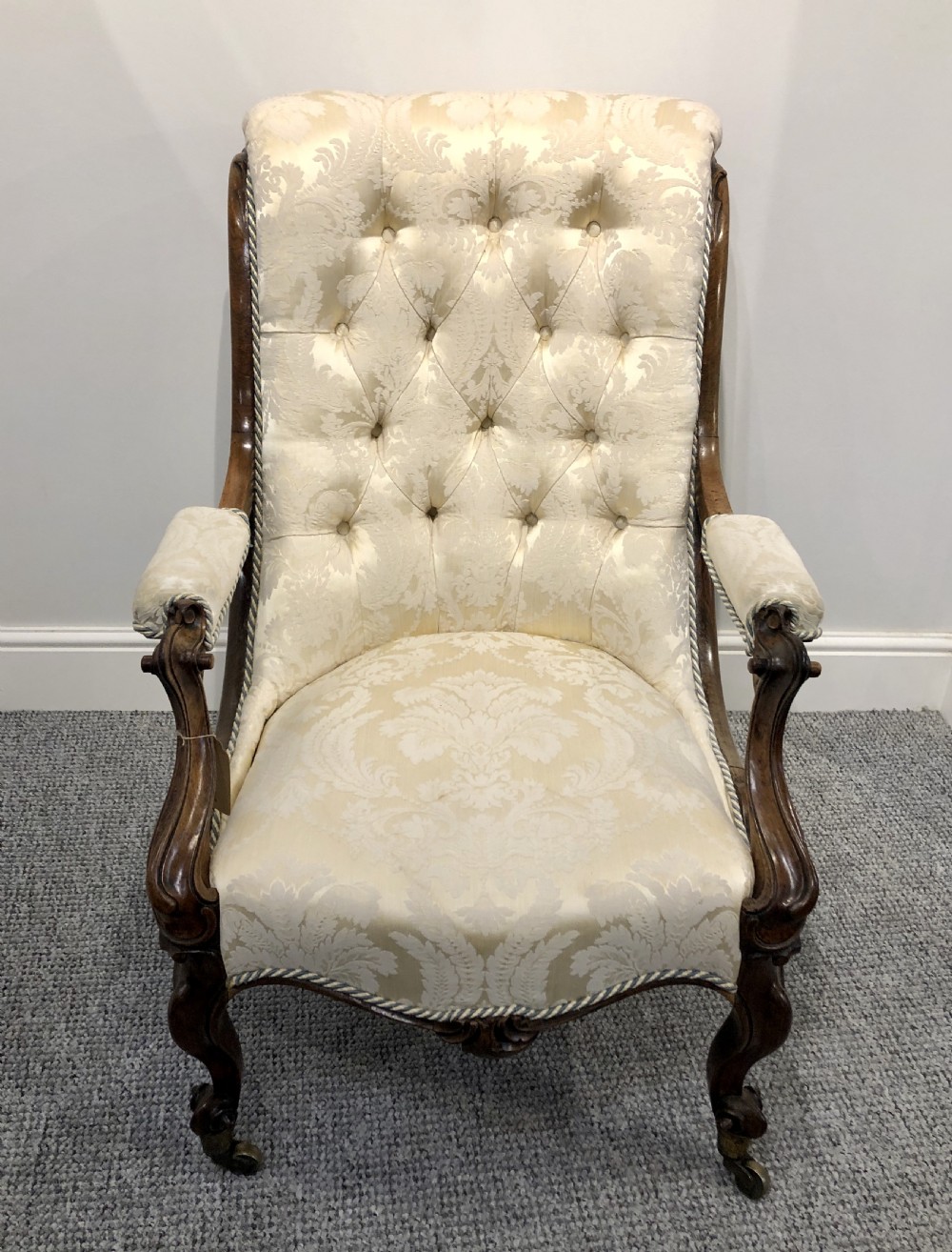 Antique Victorian Rosewood Framed Button Back Armchair View III