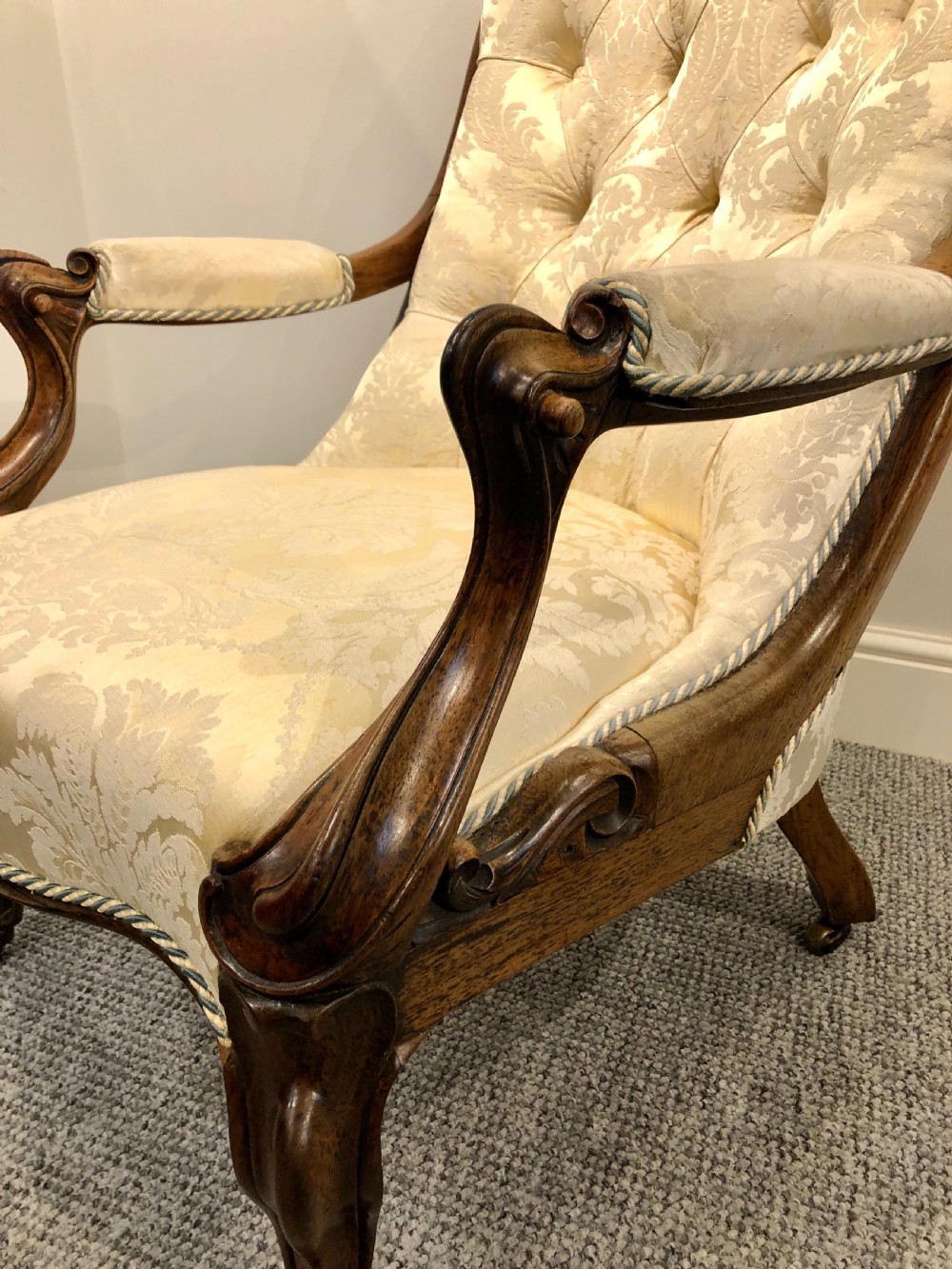 Antique Victorian Rosewood Framed Button Back Armchair View IV