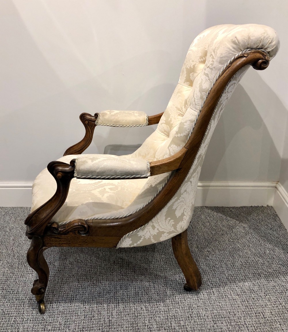 Antique Victorian Rosewood Framed Button Back Armchair View V