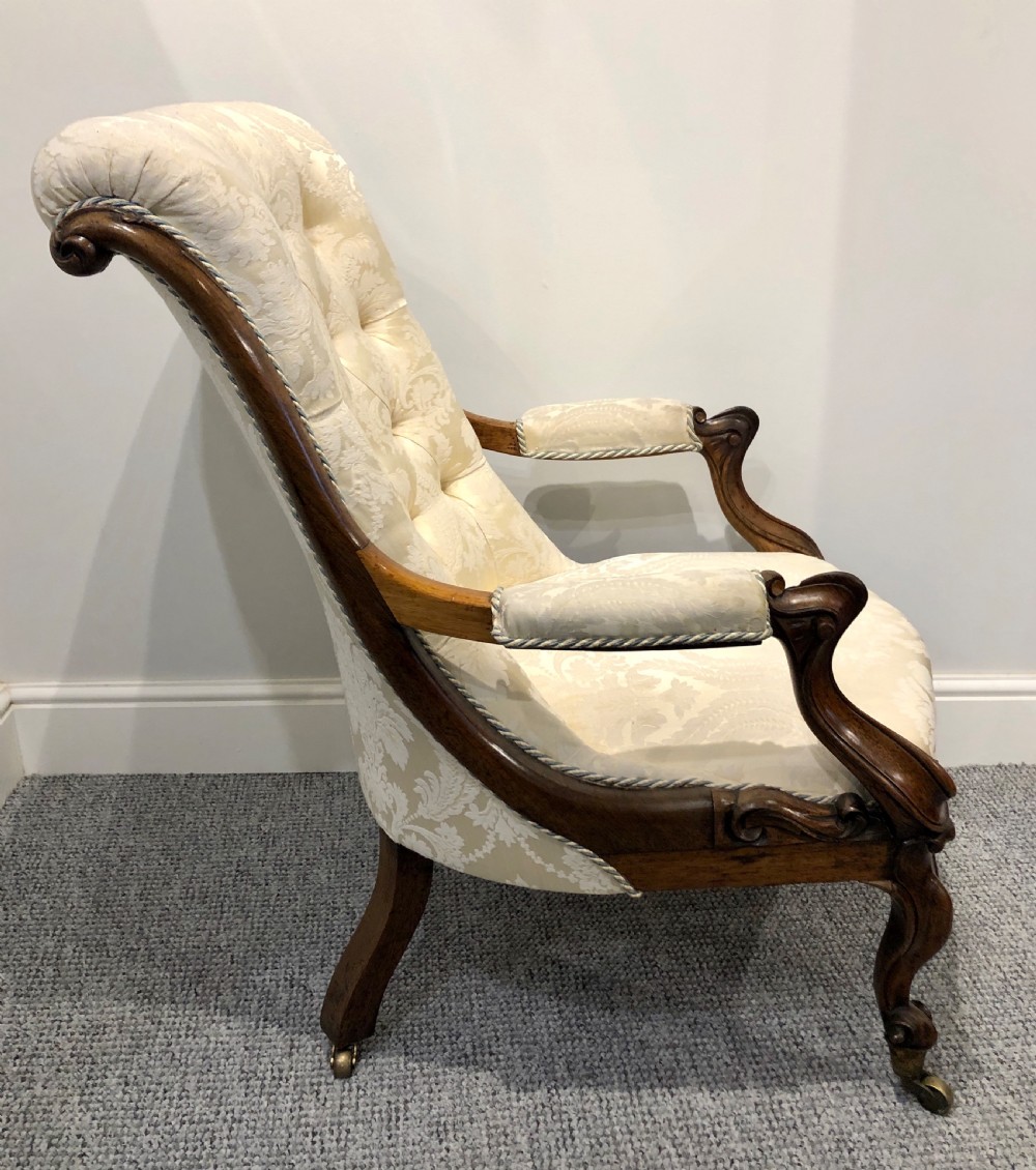 Antique Victorian Rosewood Framed Button Back Armchair View XII