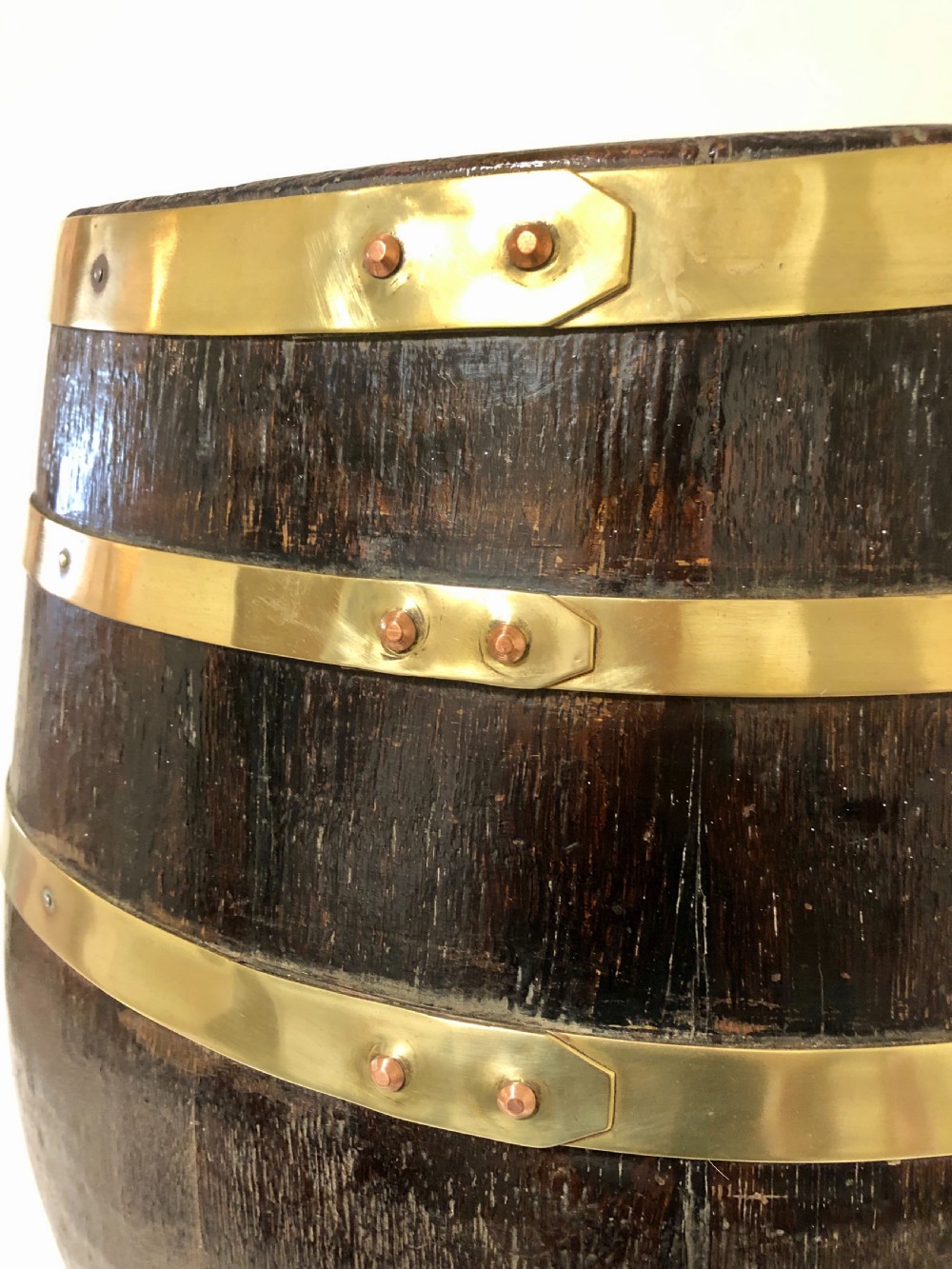 Antique Oak Brass Bound Barrel  View II