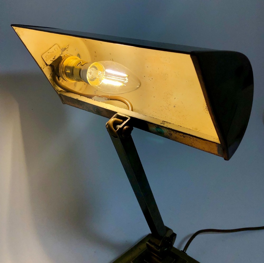 Large Antique Brass Banker's Desk Lamp  View XII