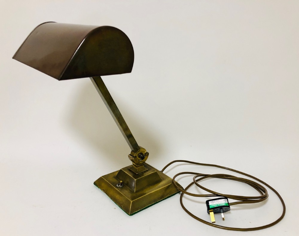 Large Antique Brass Banker's Desk Lamp  View XIII